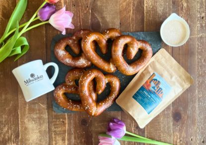 Picture of Heart Shaped Bavarian Soft Pretzel and Coffee Box