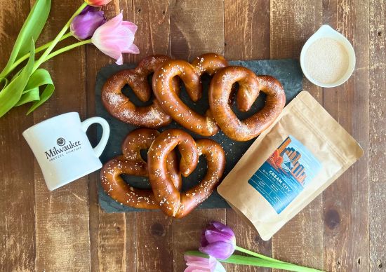 Picture of Heart Shaped Bavarian Soft Pretzel and Coffee Box