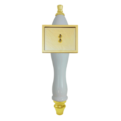 Picture of Tap Handle, Wood, Pub-Style with Shield, White White / Gold Plated / Seasonal