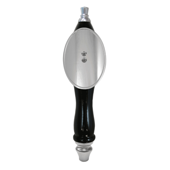 Picture of Tap Handle, Wood, Pub-Style with Shield, Black Black / Silver Plated / Curved Oval