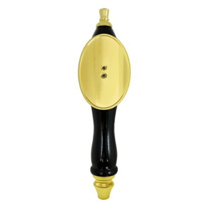 Picture of Tap Handle, Wood, Pub-Style with Shield, Black Black / Gold Plated / Curved Oval