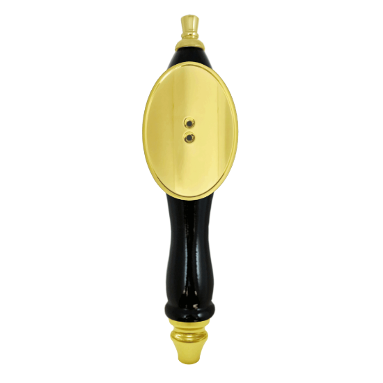 Picture of Tap Handle, Wood, Pub-Style with Shield, Black Black / Gold Plated / Curved Oval