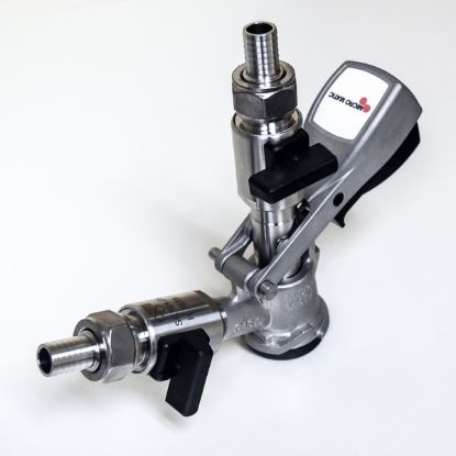 Picture of Micromatic Keg Washing and Filling Coupler with Dual 1/2" Barb Shutoffs