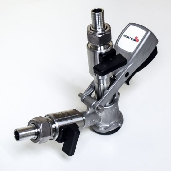 Picture of Micromatic Keg Washing and Filling Coupler with Dual 1/2" Barb Shutoffs