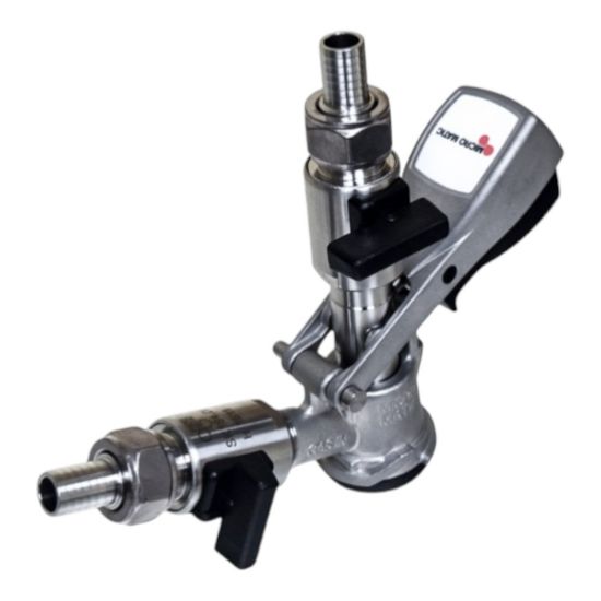 Picture of Micromatic Keg Washing and Filling Coupler with Dual 1/2 Inch Barb Shutoffs