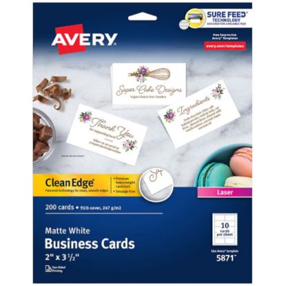 Picture of Avery Clean Edge Business Cards, 2" x 3 1/2", Matte White, 200/Pack (5871)