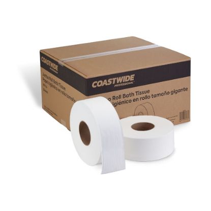 Picture of Coastwide Professional Jumbo Toilet Paper, Heavy 1-ply, White, 1000 ft./Roll, 12 Rolls/Carton (CW26215)