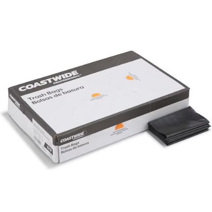 Picture of Coastwide Professional™ 12-16 Gallon Trash Bag, 24" x 31", Low Density, 1 mil, Black, 250 Bags/Box (CW21760)