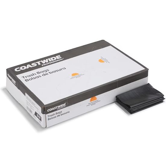 Picture of Coastwide Professional™ 12-16 Gallon Trash Bag, 24" x 31", Low Density, 1 mil, Black, 250 Bags/Box (CW21760)