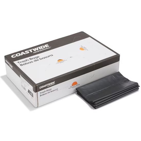 Picture of Coastwide Professional™ 55-60 Gallon Trash Bag, 38" x 58", Low Density, 1.3 mil, Black, 100 Bags/Box (CW22342)