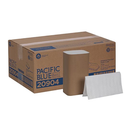 Picture of Pacific Blue Basic Recycled Single Fold Paper Towels, 1-ply, 250 Sheets/Pack, 16 Packs/Carton (20904)