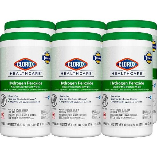 Picture of Clorox Healthcare Hydrogen Peroxide Cleaner Disinfectant Wipes, 155 Wipes/Container, 6/Carton (30825CT)