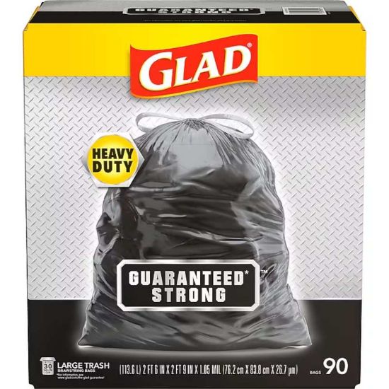 Picture of Glad 30 Gallon Large Drawstring Trash Bags, 90/Box (78952)